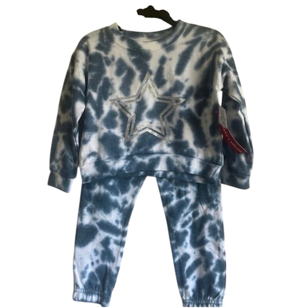 Liberty & Valor Girls 3T Blue Tie Dye Sweatshirt Jogger Set Star NWT
